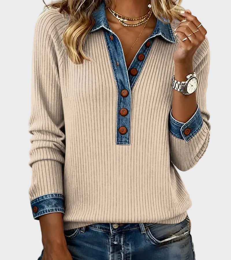 Cosima - Blusa in denim intrecciata a maniche lunghe