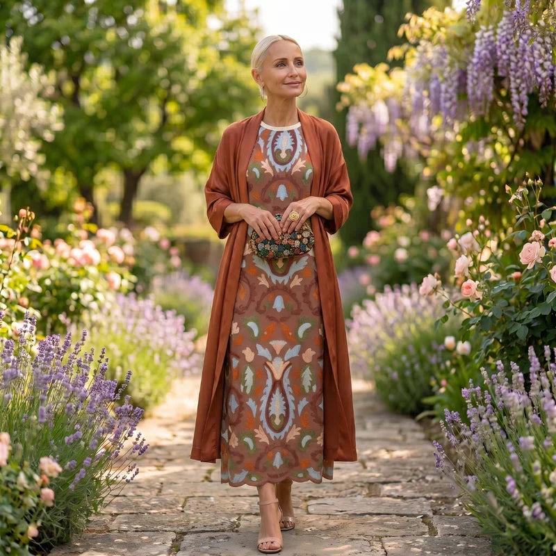 Daniela - Abito lungo a fiori con gilet aderente