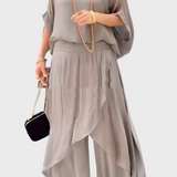 Stella - Top ampio e pantaloni con spacco – Completo due pezzi in chiffon