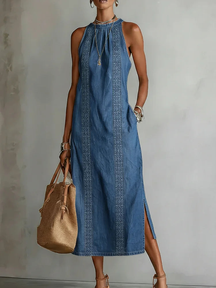 Giulia - Abito in denim con pizzo in stile retrò