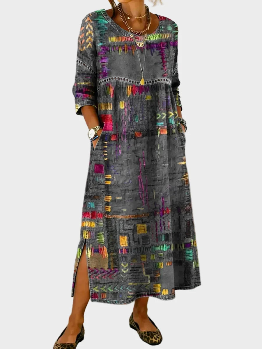 Bettina - Abito in denim con patchwork etnico