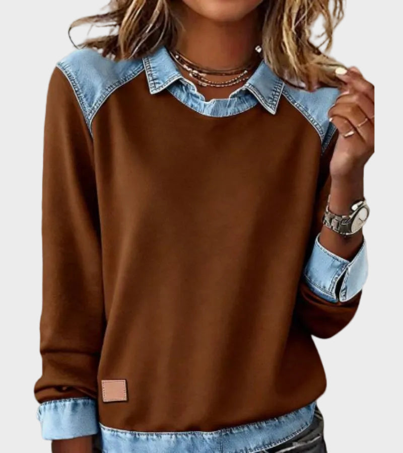 Cosima - Blusa in denim intrecciata a maniche lunghe