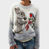 Lucia - Maglione in peluche con coniglietto natalizio