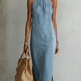 Giulia - Abito in denim con pizzo in stile retrò