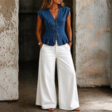 Virginia - Top in denim con scollo a V