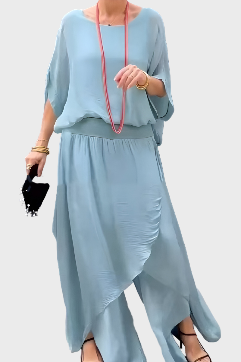 Stella - Top ampio e pantaloni con spacco – Completo due pezzi in chiffon
