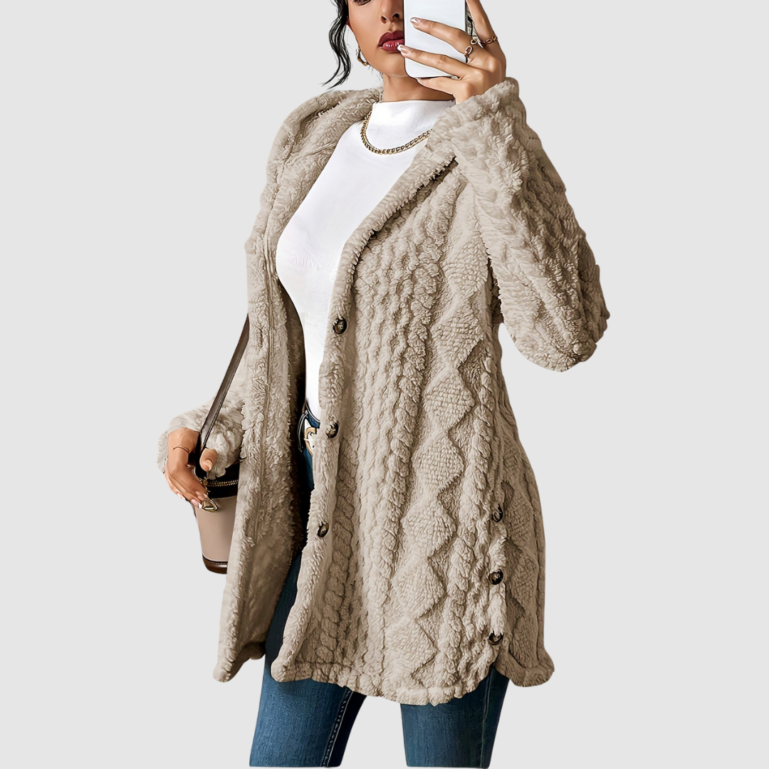 Stefania - Cardigan in peluche con cappuccio