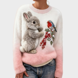 Lucia - Maglione in peluche con coniglietto natalizio