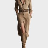 Abito midi da donna in scamosciato marrone
