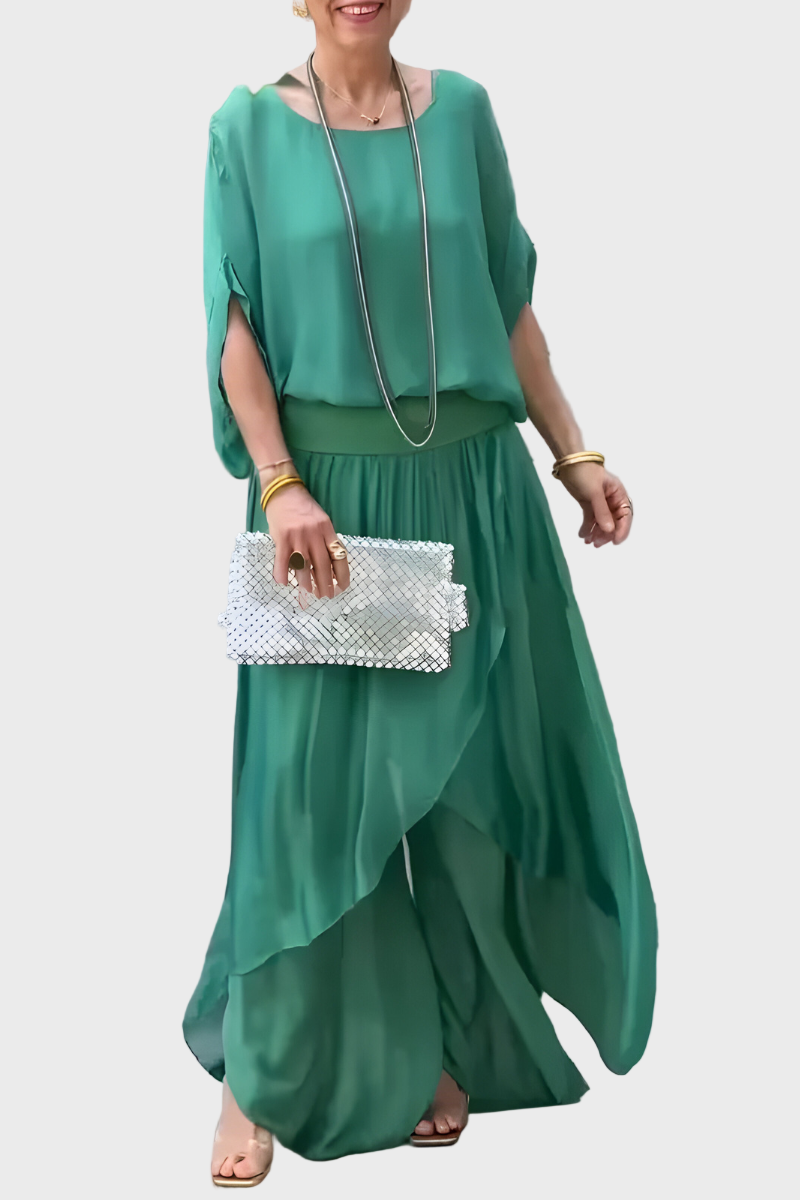 Stella - Top ampio e pantaloni con spacco – Completo due pezzi in chiffon