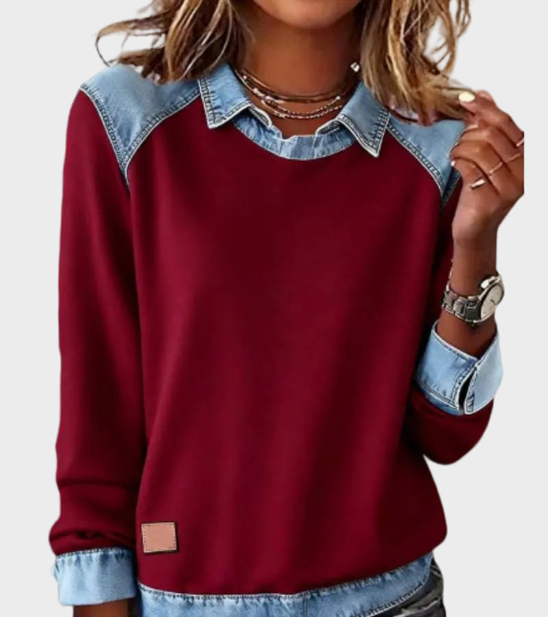 Cosima - Blusa in denim intrecciata a maniche lunghe