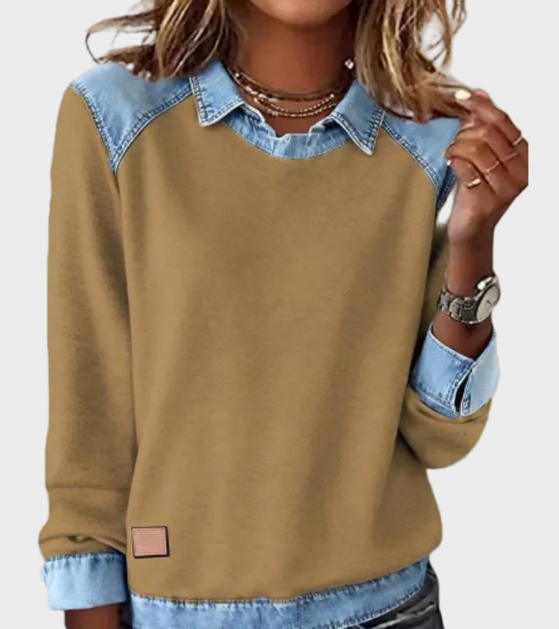 Cosima - Blusa in denim intrecciata a maniche lunghe