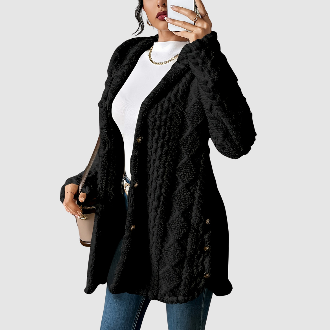 Stefania - Cardigan in peluche con cappuccio