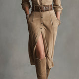 Abito midi da donna in scamosciato marrone