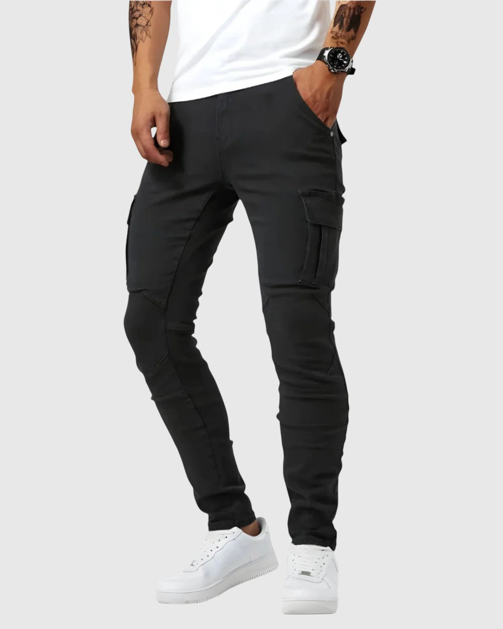 Marino - Pantaloni cargo con elastan