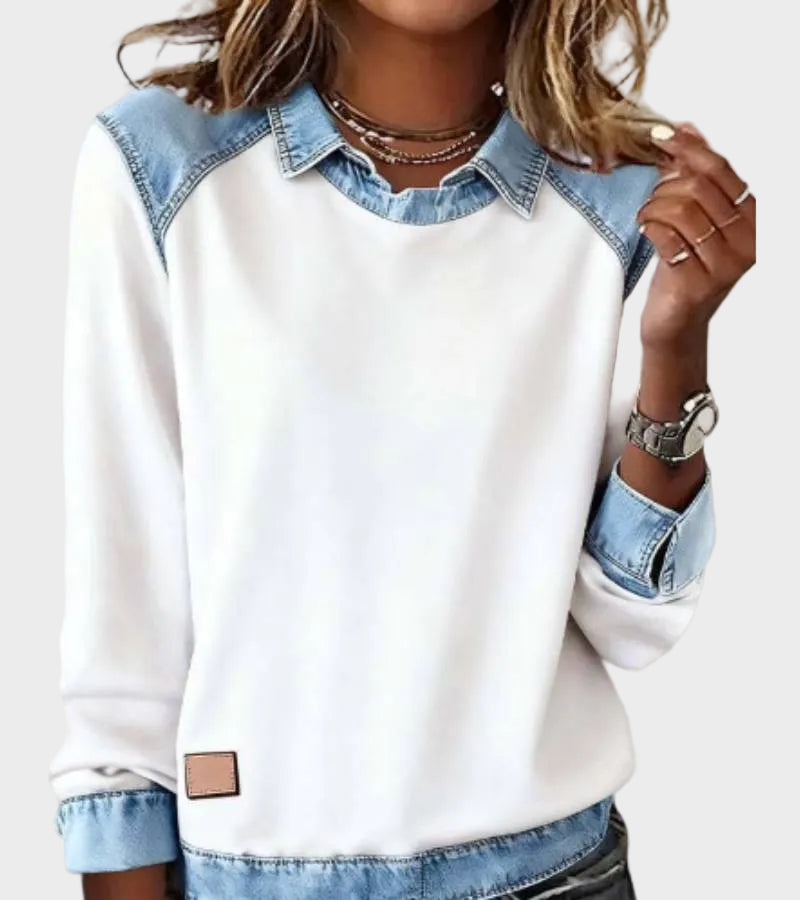 Cosima - Blusa in denim intrecciata a maniche lunghe