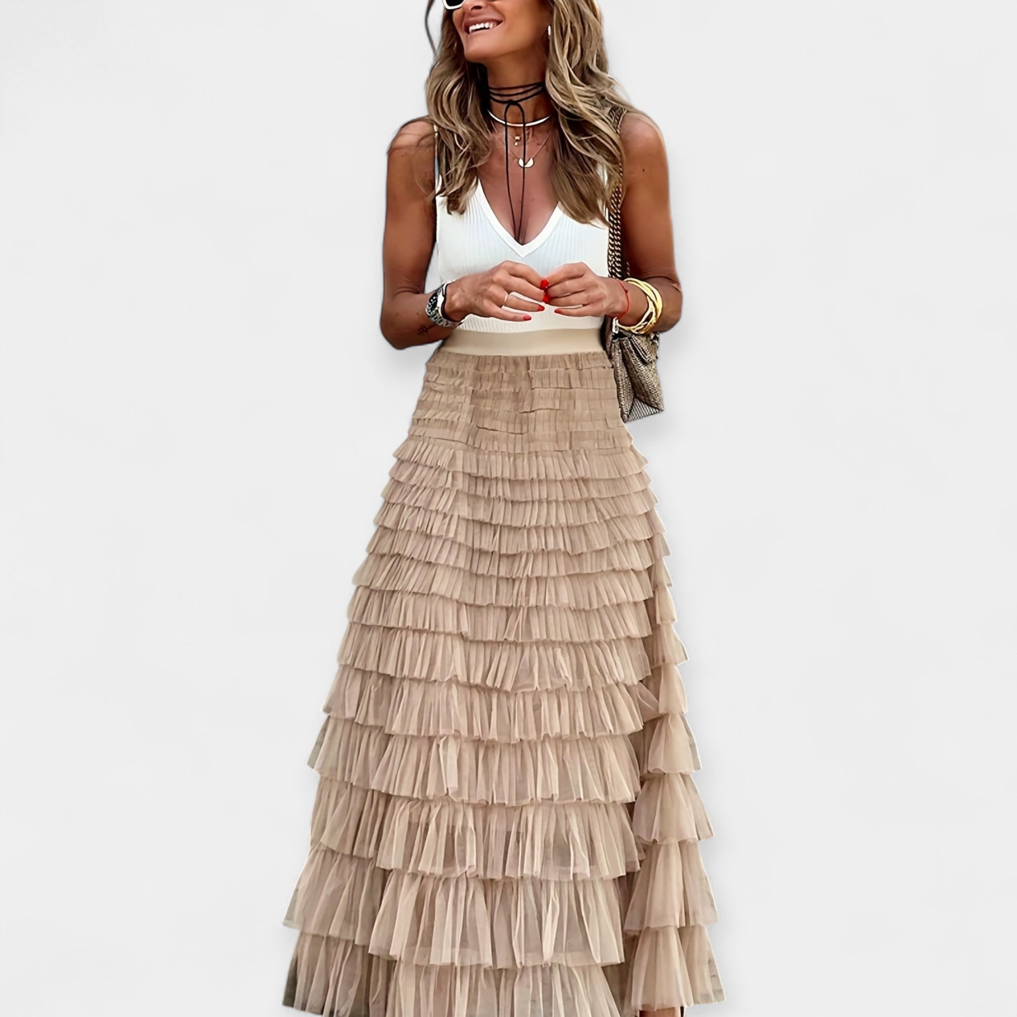 Valeria - Gonna boho con finitura in rete e raso
