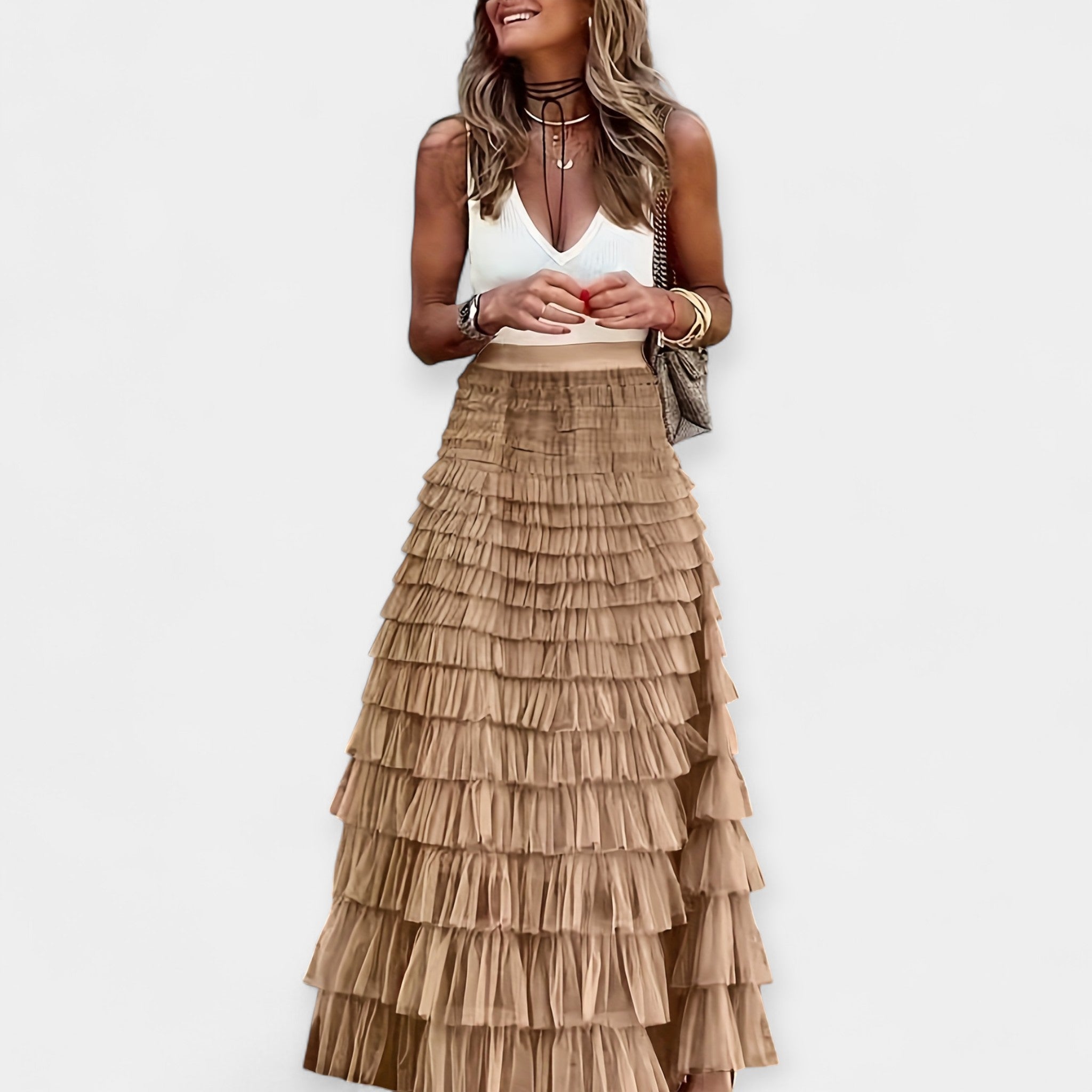 Valeria - Gonna boho con finitura in rete e raso