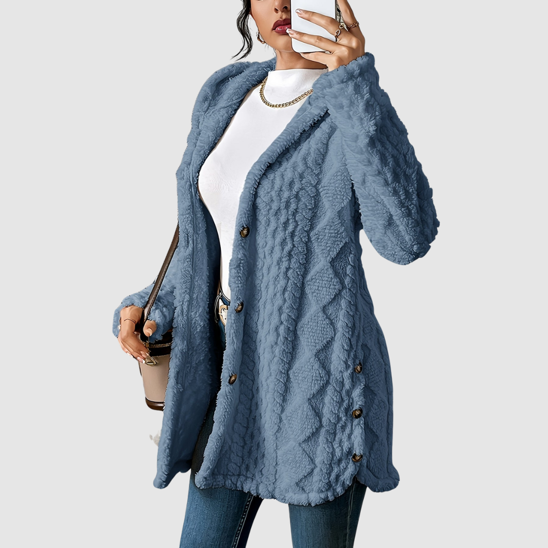 Stefania - Cardigan in peluche con cappuccio