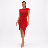 Bettina - Abito asimmetrico con spalle strutturate