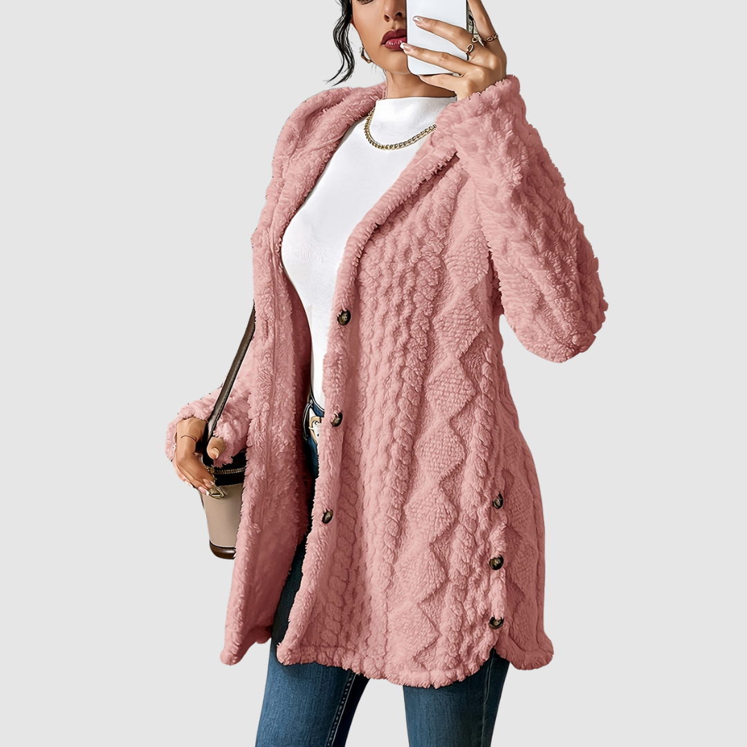 Stefania - Cardigan in peluche con cappuccio