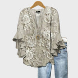 Rosalia - Blusa da donna in pizzo floreale con maniche a balze