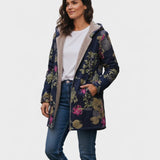 Aurora - Cappotto blu navy a fiori