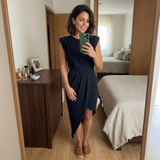 Bettina - Abito asimmetrico con spalle strutturate