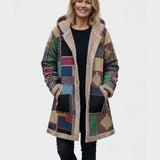 Autunno - Felpa con cappuccio patchwork accogliente color terra