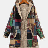 Autunno - Felpa con cappuccio patchwork accogliente color terra