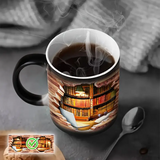 Tazza termica magica in ceramica con motivo libreria