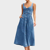 Anita - Abiti classici in denim senza spalline con bottoni frontali