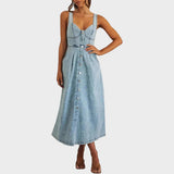 Anita - Abiti classici in denim senza spalline con bottoni frontali
