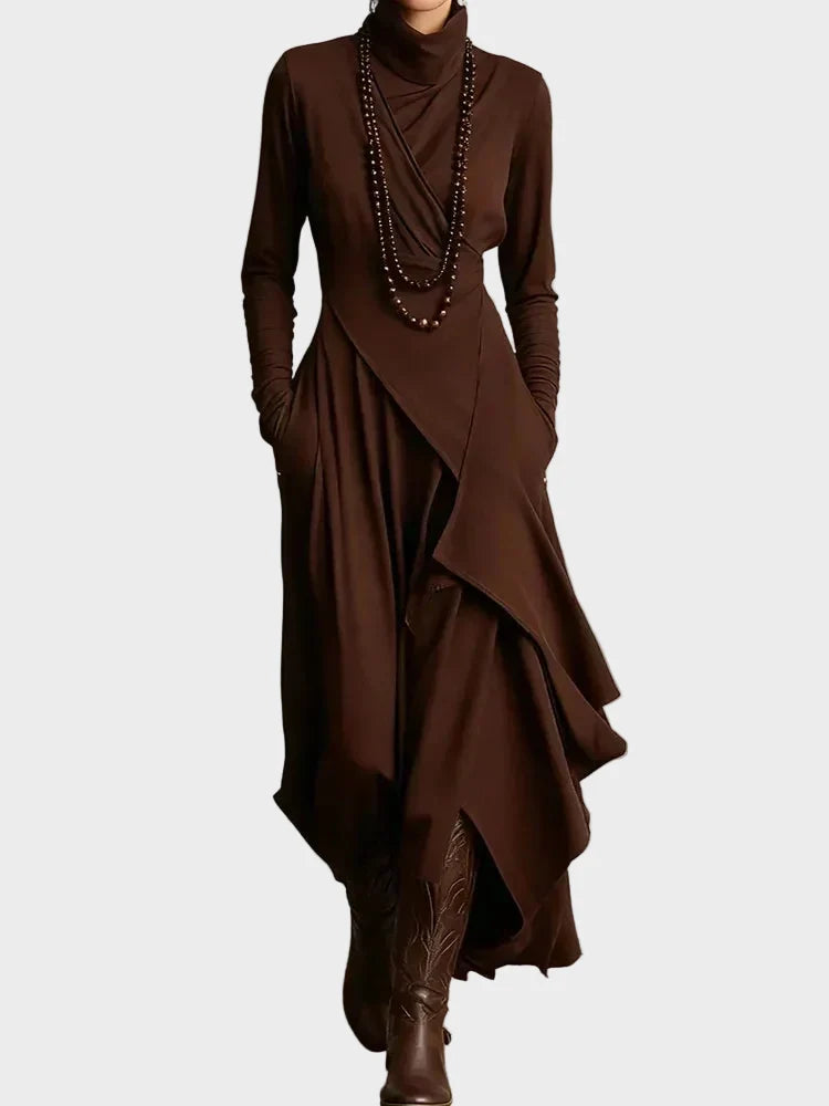 Teresa - Abito lungo asimmetrico in maglia a collo alto
