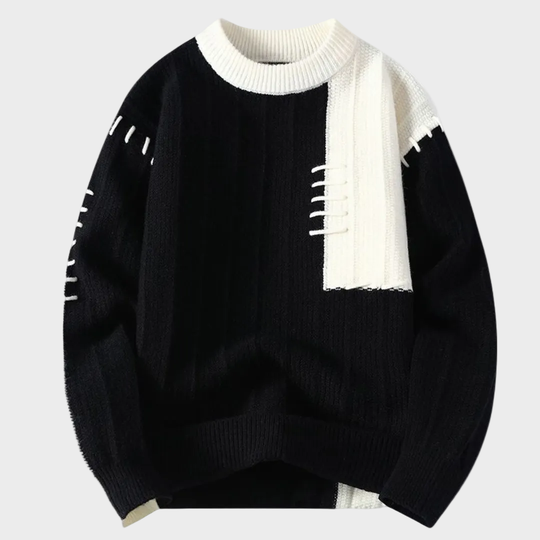 Maglione bicolore con cuciture a vista