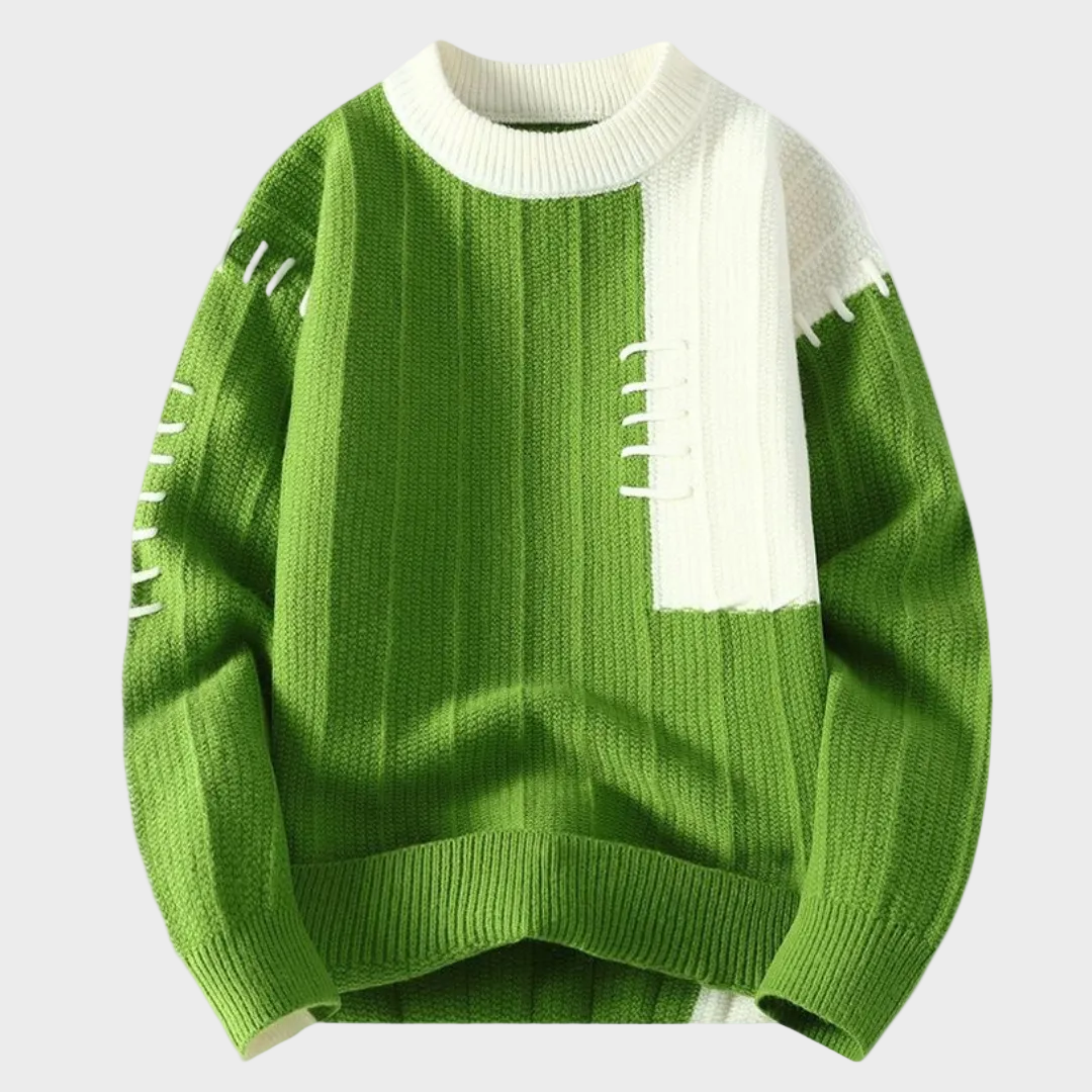Maglione bicolore con cuciture a vista