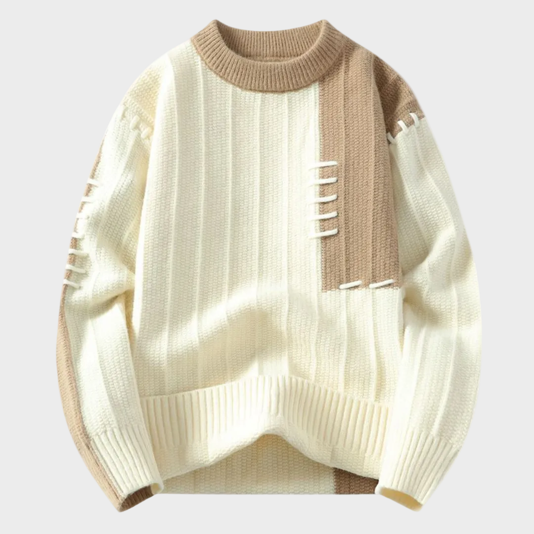 Maglione bicolore con cuciture a vista