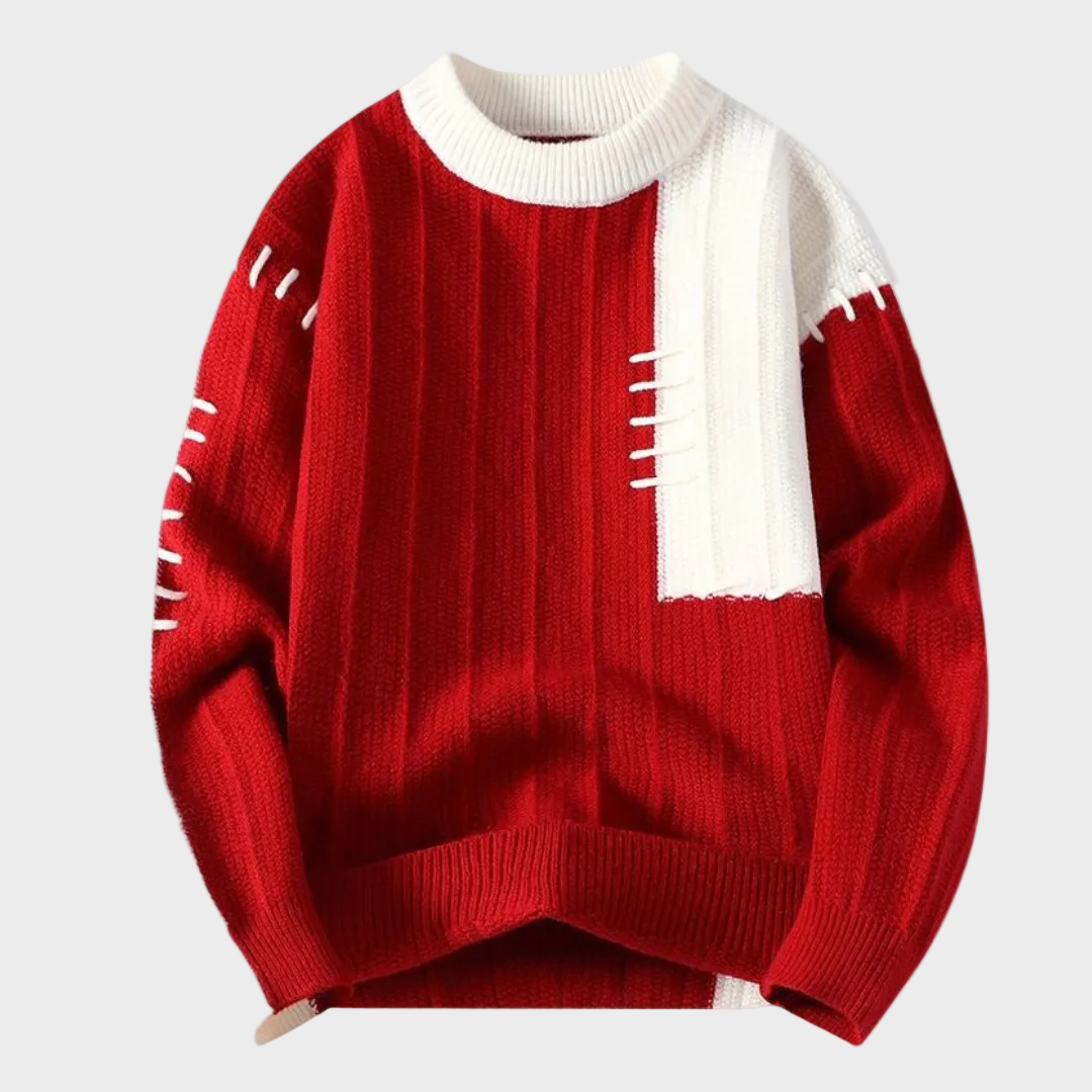 Maglione bicolore con cuciture a vista