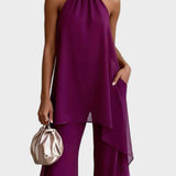 Viola - Completo elegante con collo all'americana e pantaloni