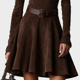 Abito vintage marrone scuro in scamosciato a collo alto