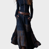 Elena - Abito lungo in scamosciato blu navy con cintura