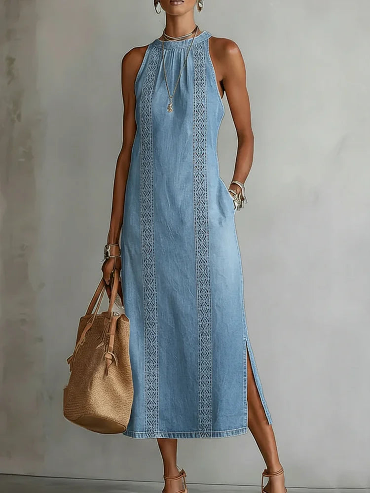 Giulia - Abito in denim con pizzo in stile retrò
