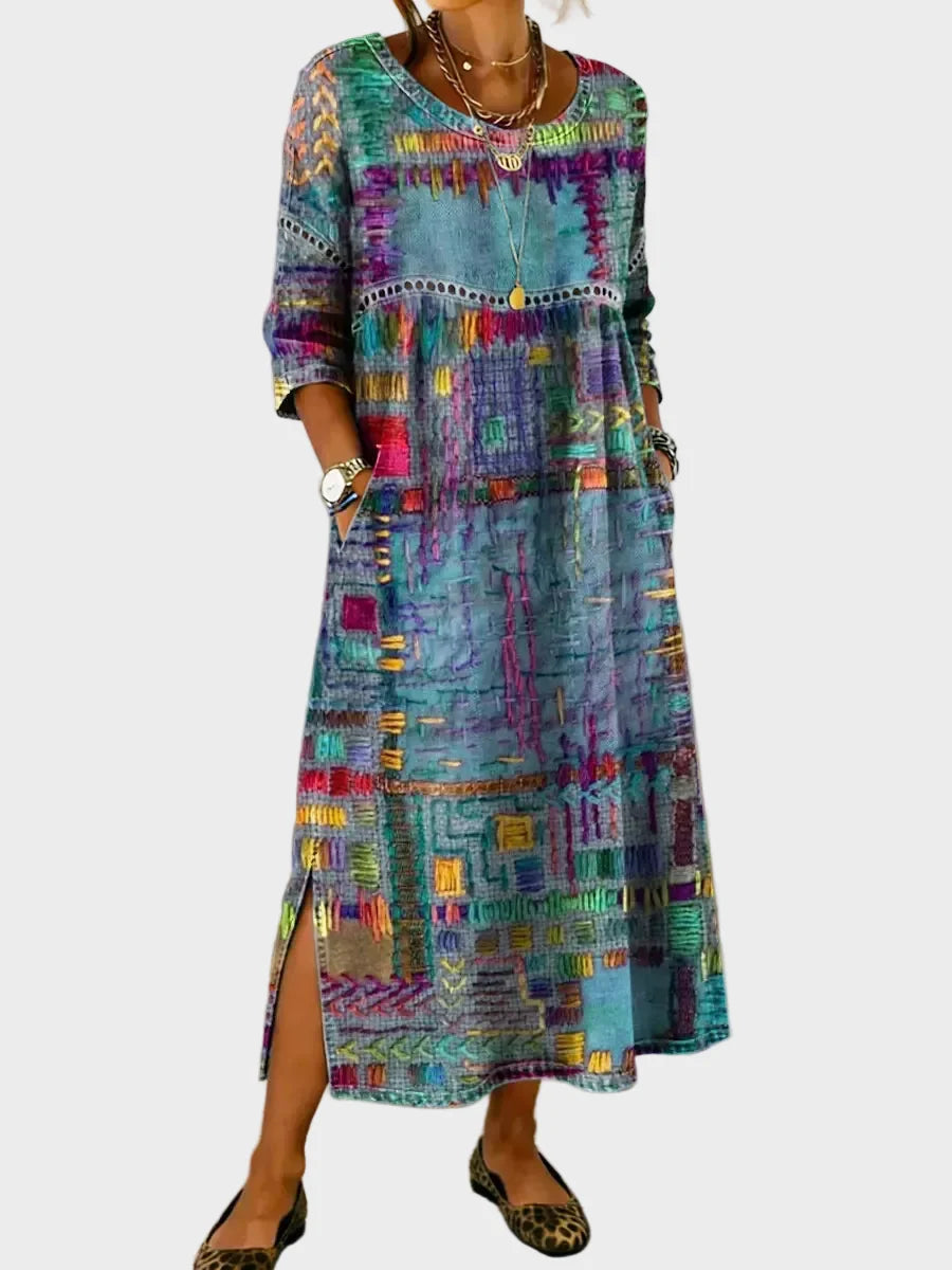 Bettina - Abito in denim con patchwork etnico