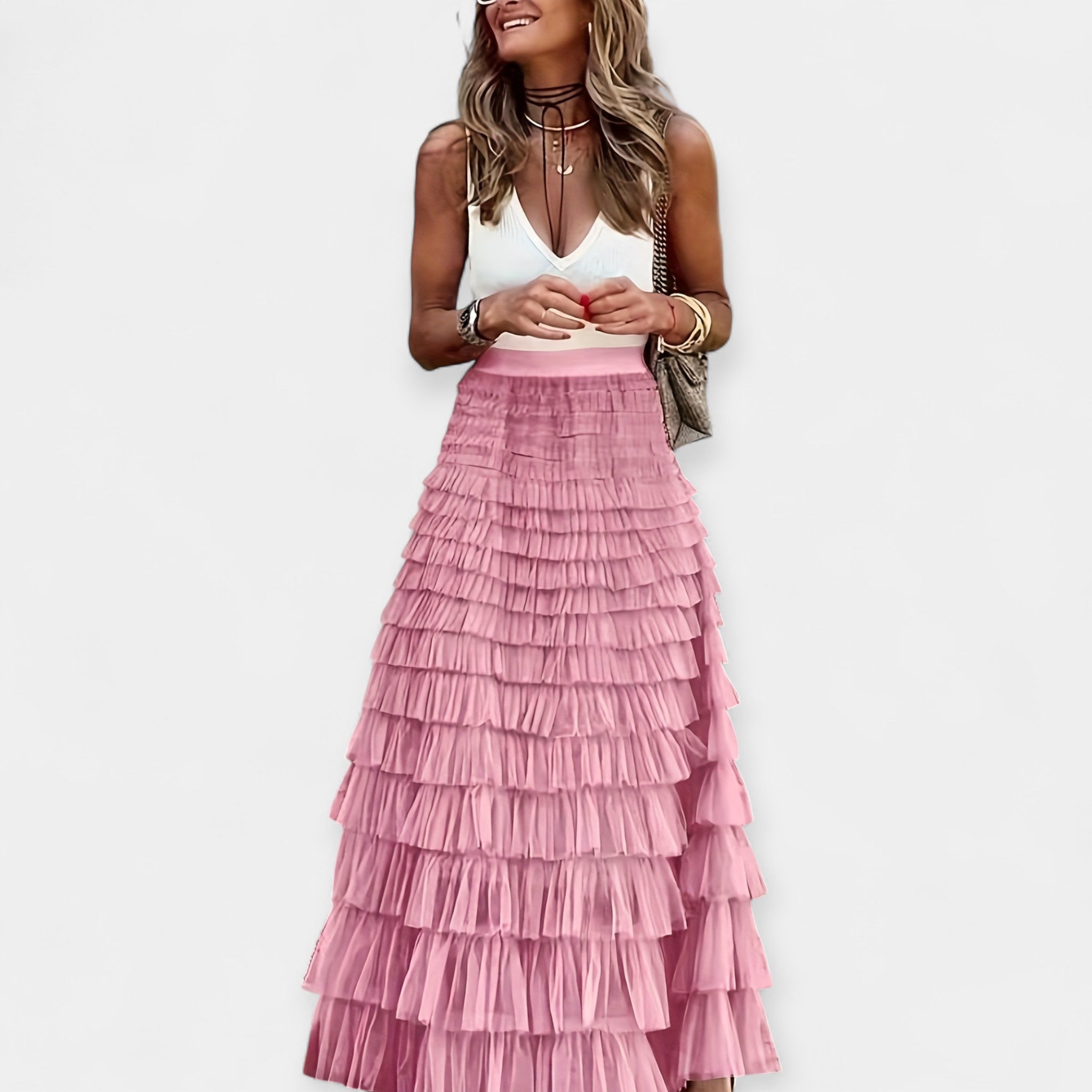 Valeria - Gonna boho con finitura in rete e raso