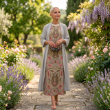 Daniela - Abito lungo a fiori con gilet aderente