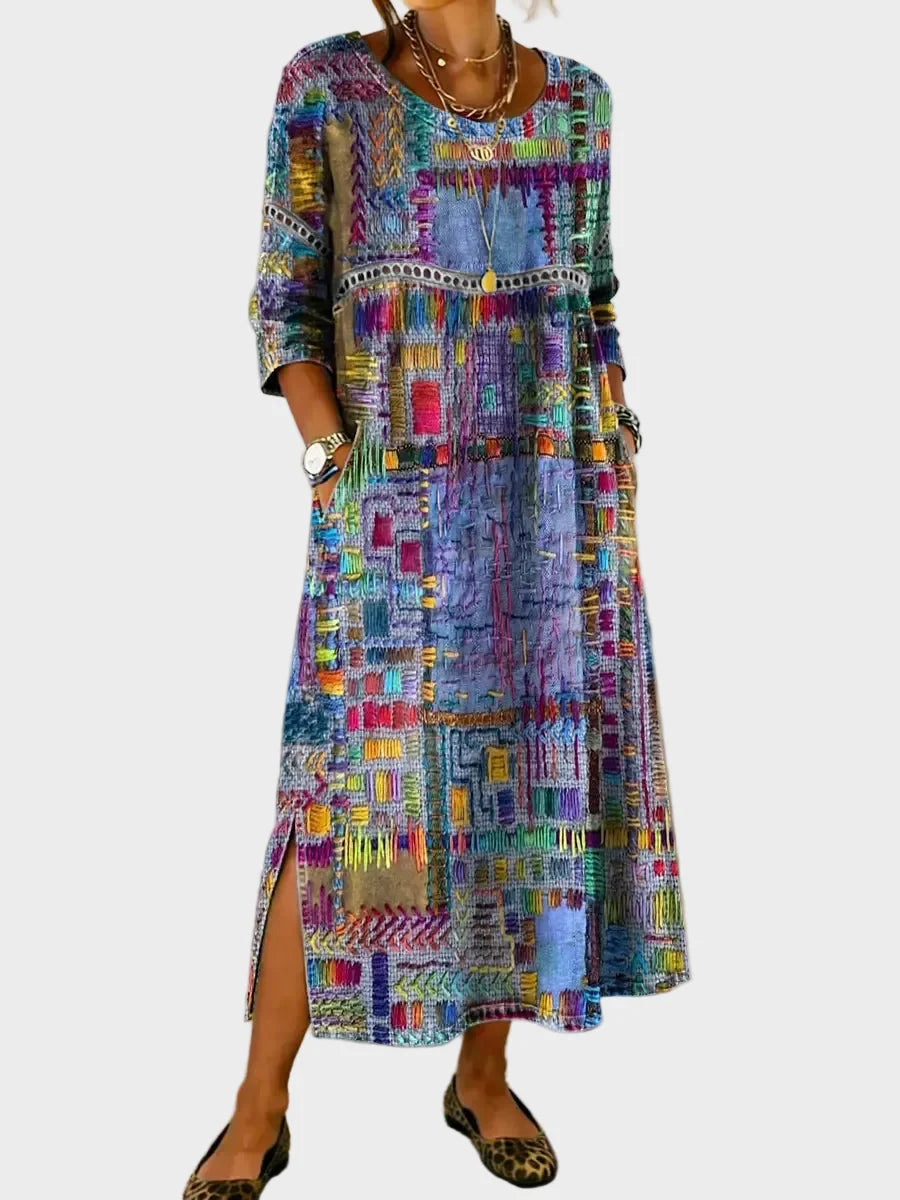 Bettina - Abito in denim con patchwork etnico