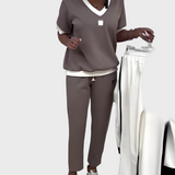 Cristina - Completo casual da donna con top e pantaloni con scollo a V