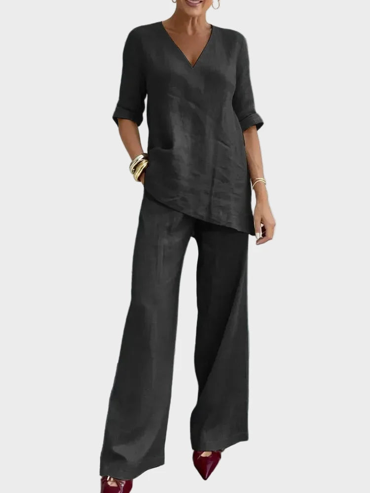 Susanna - Completo due pezzi con top a mezza manica e pantaloni dritti
