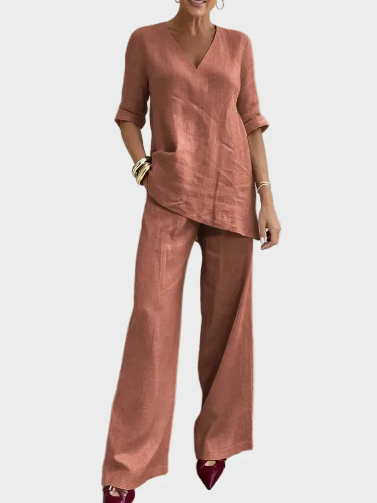 Susanna - Completo due pezzi con top a mezza manica e pantaloni dritti