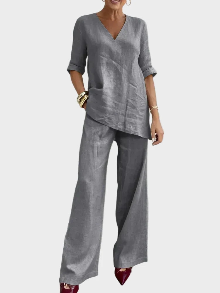 Susanna - Completo due pezzi con top a mezza manica e pantaloni dritti